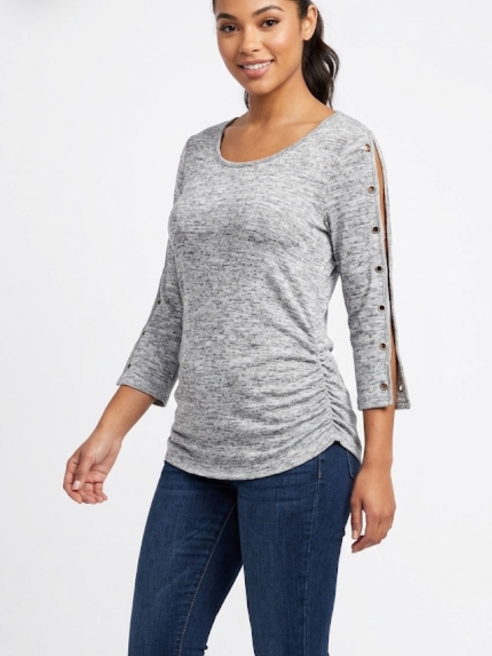 Corvia NWT gray side slit sleeves ruched knit top  size S